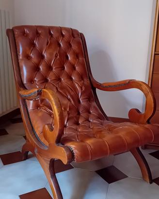 Poltrona vantaggi in legno e pelle elegante solida