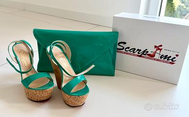 Set sandali e pochette bustina color verde Tiffany