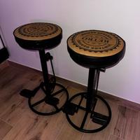 Set 2 sgabelli in vera pelle con stampa su tela