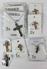 Set lotto di 9 croci fashion in Acciaio uomo/donna