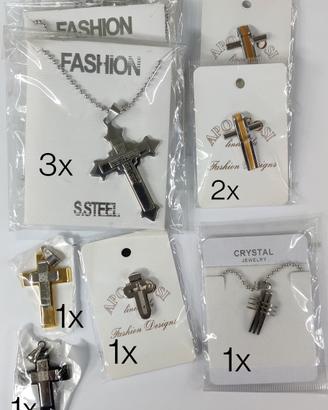 Set lotto di 9 croci fashion in Acciaio uomo/donna