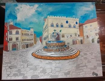 Centro storico Perugia "Fontana Maggiore" dipinto 