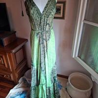 abito estivo O.P.C. verde seta scollo a V tg Unica