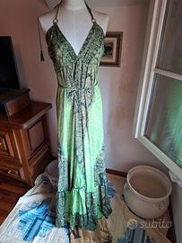 abito estivo O.P.C. verde seta scollo a V tg Unica