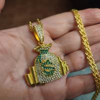 Collana trap hip hop nuova sacchetto dollari 
