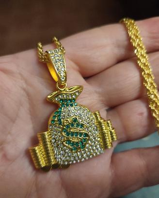 NHQZ 1 Pezzi Collana Hip Hop Cattivo Cattivo, Acciaio Inossidabile, Zircone, Argento