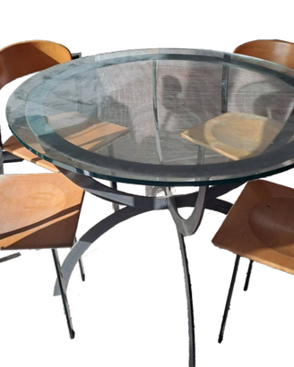 Set Tavolo Rotondo in Vetro e Metallo + 4 Sedie