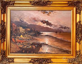 Quadro olio Tramonto Marina di Cetara - P. Colucci