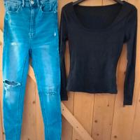 Set jeans donna a vita alta strappi stradivarius