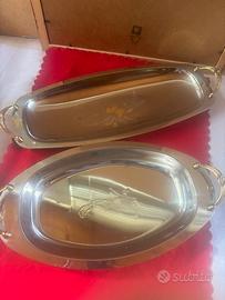 Set 2 vassoi vintage acciaio e oro 24kt