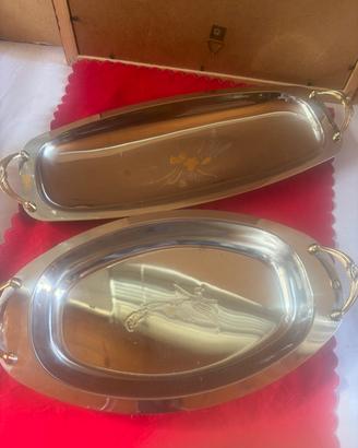 Set 2 vassoi vintage acciaio e oro 24kt
