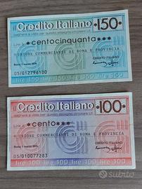 2 miniassegni Credito Italiano 100 e 150 lire