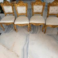 Sedie barocche con foglie in oro