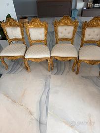 Sedie barocche con foglie in oro
