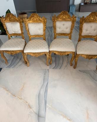 Sedie barocche in legno massello con foglie in oro