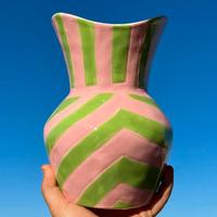 Vaso Ceramica Righe Rosa Verde - Design Allegro