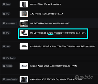 PC da gaming (3070 Ti), NO CPU