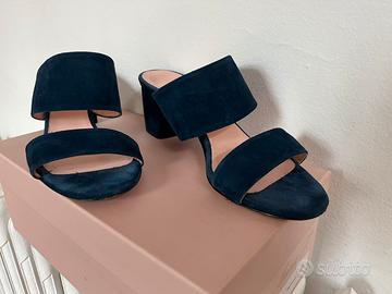 Sandali sabot in camoscio blu