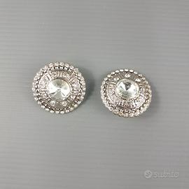Coppia bottoni gioiello in metallo argentato 3,5cm