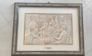 Quadro antico in metallo Renoir Canottieri 