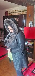 Giacca cappotto nero AŞKIN PELLE con ampio collo