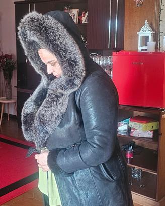 Giacca cappotto nero AŞKIN PELLE con ampio collo