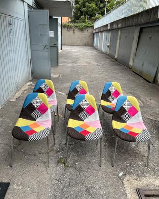 6 Sedie patchwork moderne colorate