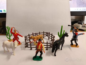 Lotto 3 Soldatini Cowboys Timpo Toys con Animali 