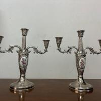 Coppia candelabri vintage 3 luci con porcellana