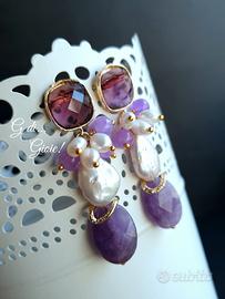 Orecchini con amestista e perle barocche nuovi