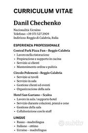 Cameriere/Aiuto-cuocco/Lavapiatti