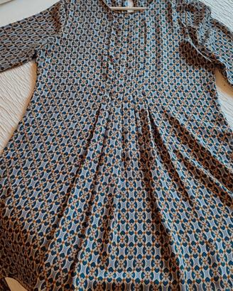 abito corto blu/azzurro polvere/marrone