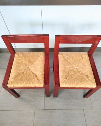 Coppia sedie Vintage, anni 70/80, legno e paglia