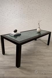 Tavolo in rovere tinto wengé e vetro anni '90