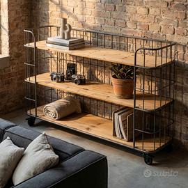Scaffale Stile Industriale 3 Ripiani con Ruote