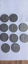 Lotto di 10 storiche monete da 10 lire del 1954