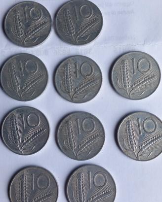 Lotto di 10 storiche monete da 10 lire del 1954