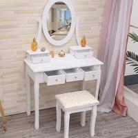 Postazione trucco specchiera in legno bianca