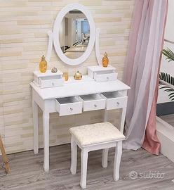 Postazione trucco specchiera in legno bianca