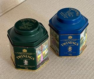 Coppia di scatole di latta vintage Twinings