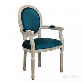 Sedia Vintage Legno Massello con Braccioli Blu Bar