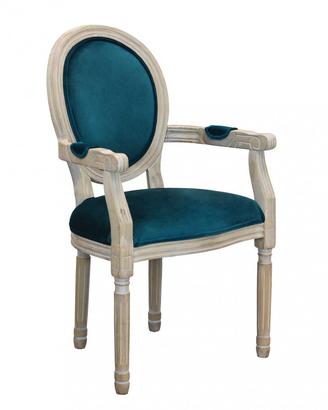 Sedia Vintage Legno Massello con Braccioli Blu Bar
