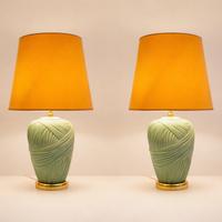 Coppia lampade in ceramica verde-CENACCHI