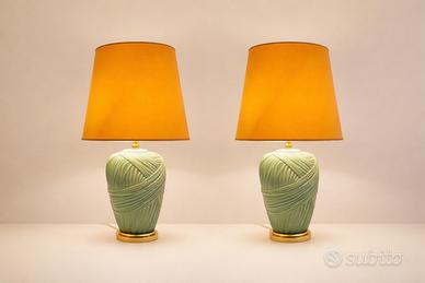 Coppia lampade in ceramica verde-CENACCHI