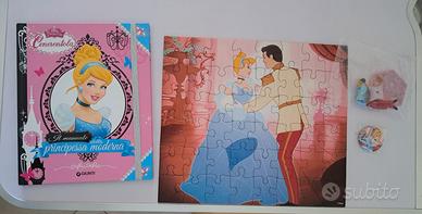 Doppio set puzzle + libro + personaggi Cenerentola