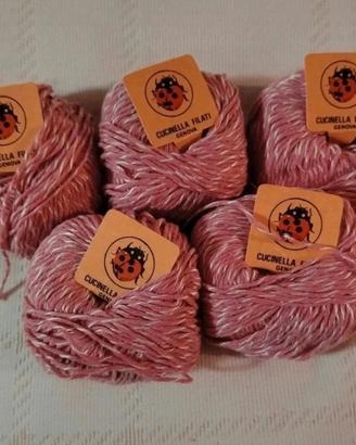 5 gomitoli filato di cotone rosa