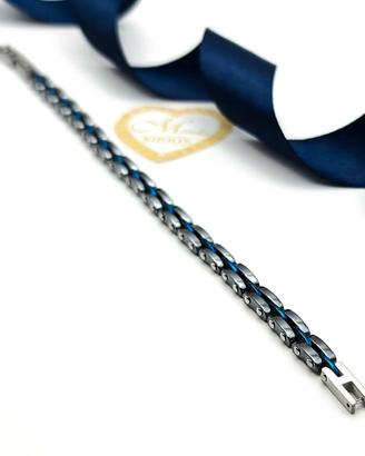 Bracciale da uomo acciaio a maglie grigio e blu