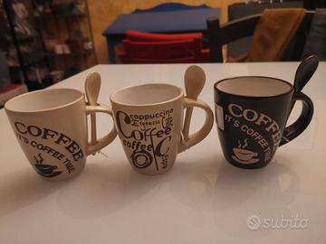 3 tazze con cucchiaino per cappuccino NUOVE