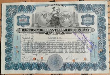 Certificato della MARCONI WIRELESS TELEGRAPH COMP