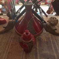 Tajine+potiche vintage oriente ottone rilievo 